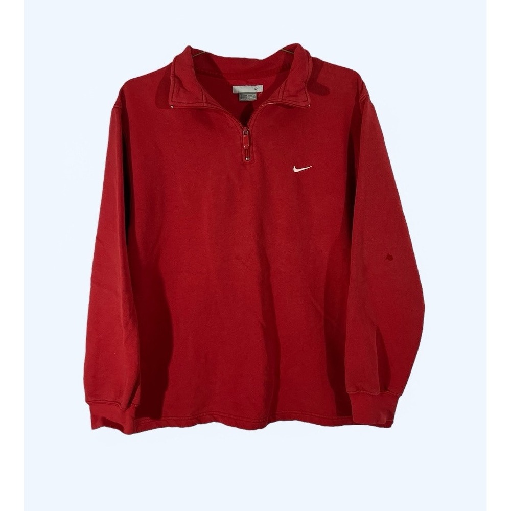 Vintage Y2K Nike Sweatshirt Mens MEDIUM Red 1/4 Zip Polyester Pullover Y2K READ